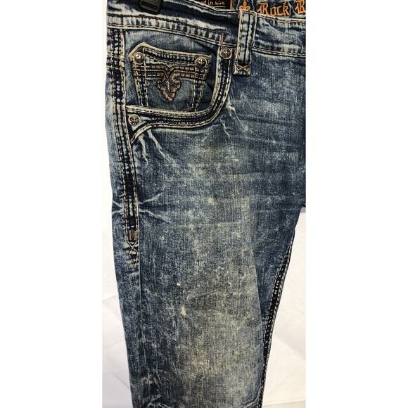 Rock & Revival Wales Straight Mens Blue Jeans Distressed Denim Embroidered 38x31 - Picture 2 of 13